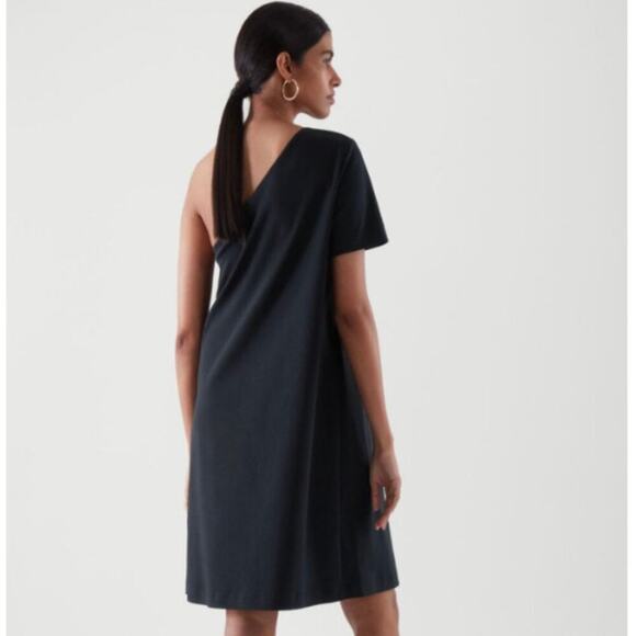 Cos One Shoulder Dress Navy Blue Short Sleeve Asymmetrical Mini T-Shirt Small - Picture 2 of 10